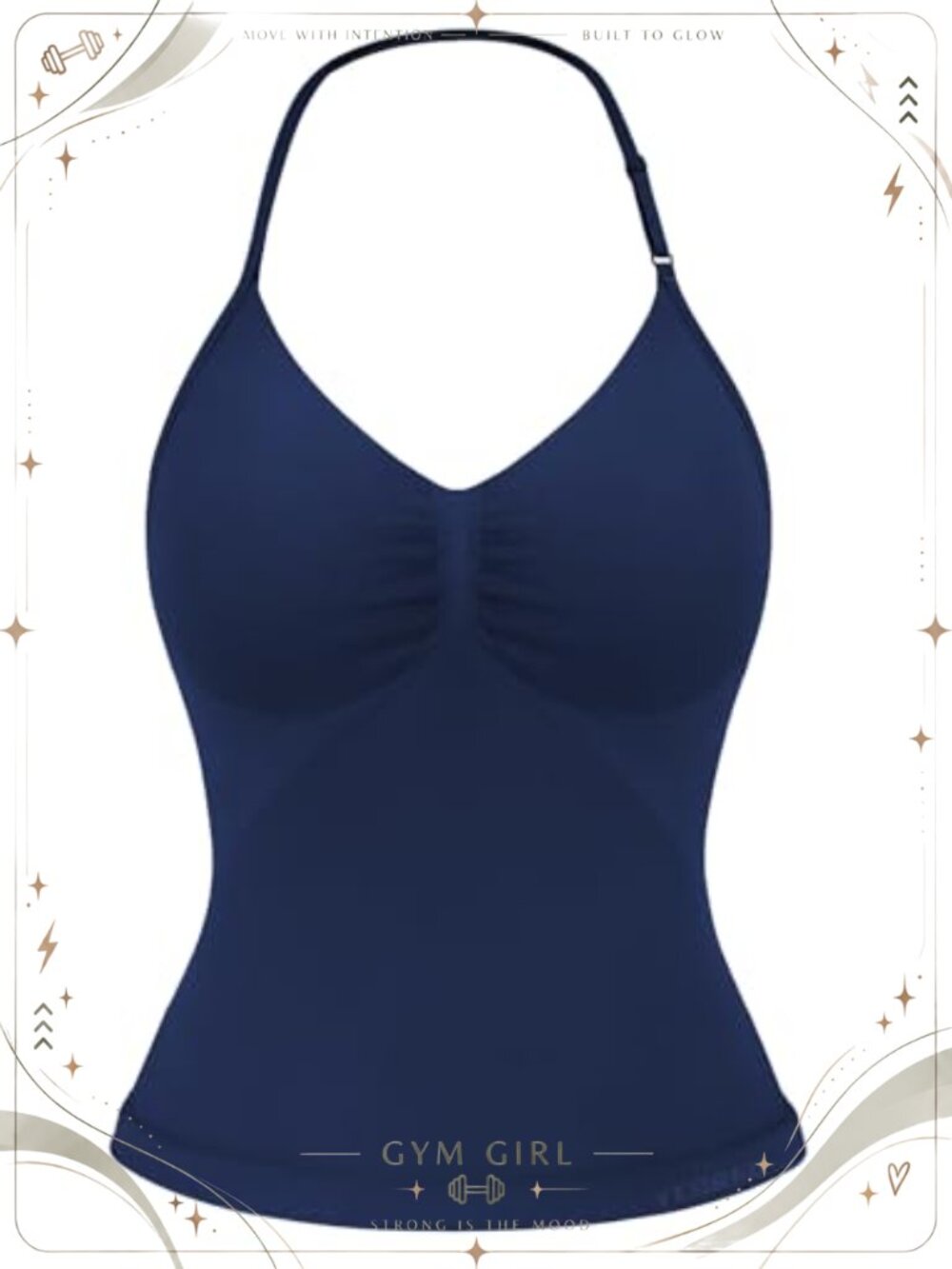Womens Longline Halter Tank Top Built-in Bra Adjustable Straps Backless